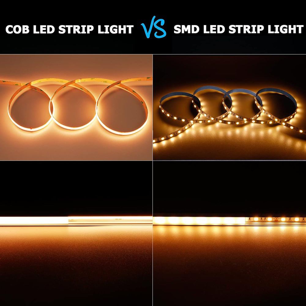 COB LED Strip vs SMD LED Strip Comparison with Dot-Free and Visible LED Spot Lighting